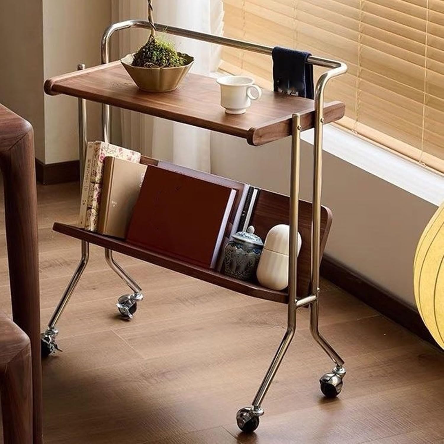 Metal Frame Trolley, Tea Table with Handle, Small Sofa Side Table,Storage Cart, Modern End Table for Small Space(Color:Brown)