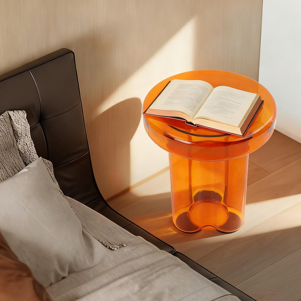 Coffee Table, Round Glass Side Table with Unique Petal Design Pedestal, Simple Center Tables, Modern End Tables with Tempered Glass-Base and Top for Small Spaces