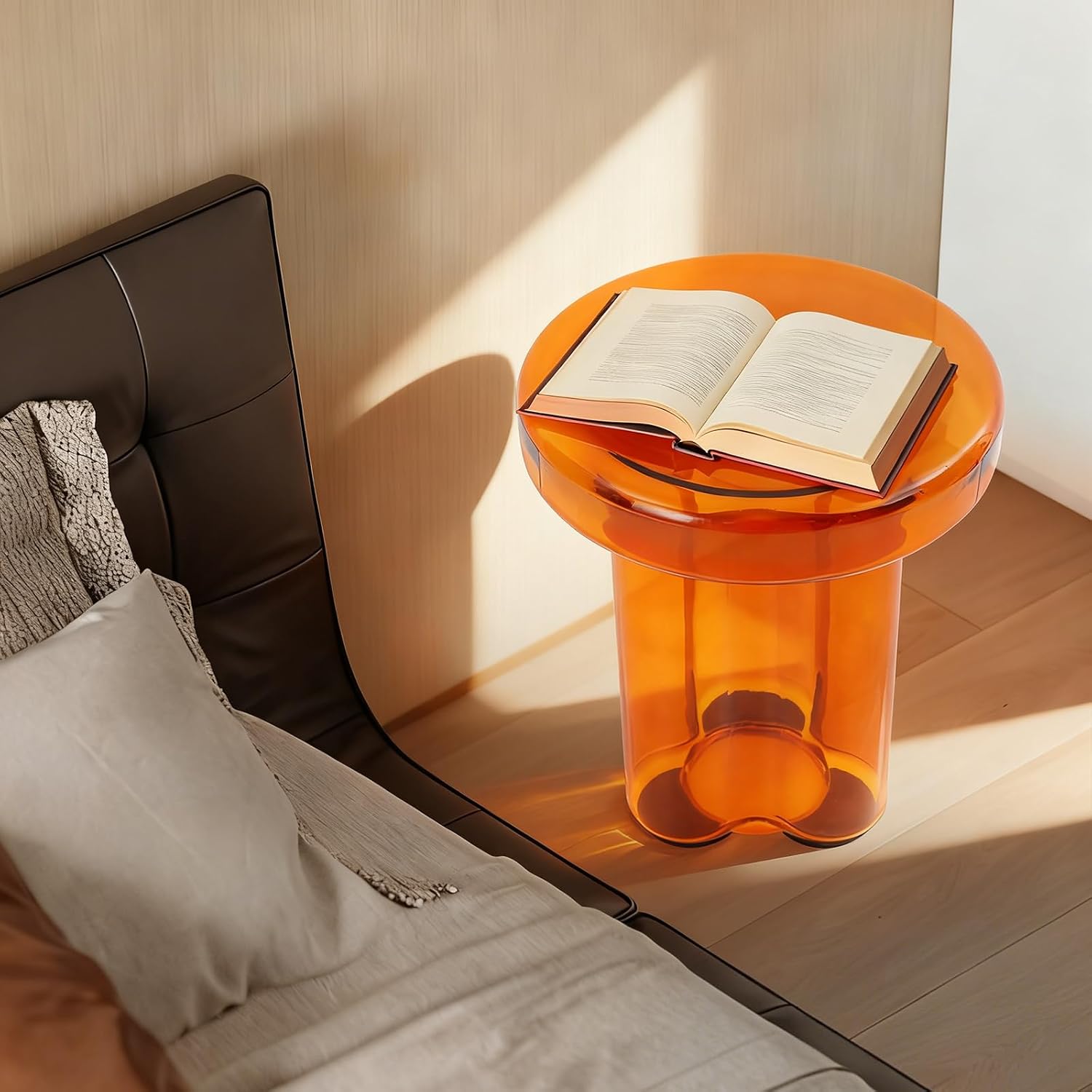 Coffee Table, Round Glass Side Table with Unique Petal Design Pedestal, Simple Center Tables, Modern End Tables with Tempered Glass-Base and Top for Small Spaces