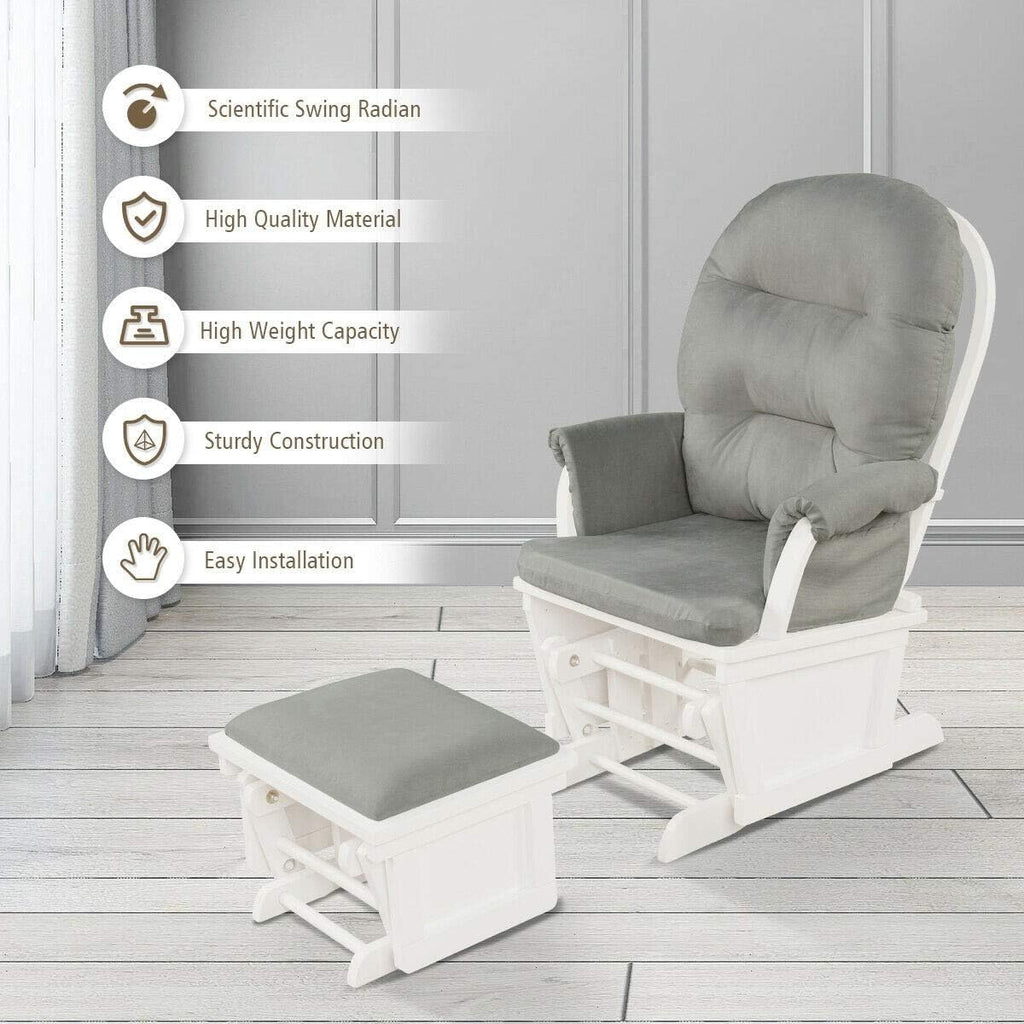 Baby Nursery Glider Chair Smooth Rocking Chair for Baby Nursing Babies Glider and Ottoman Upholstered Comfort Relax Rocker Chair with Padded Arm Cushions & Storage Pocket (Light Gray)