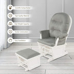 Baby Nursery Glider Chair Smooth Rocking Chair for Baby Nursing Babies Glider and Ottoman Upholstered Comfort Relax Rocker Chair with Padded Arm Cushions & Storage Pocket (Light Gray)