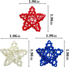 EBaokuup 36PCS 4th of July Natural Rattan Stars, 1.96 Inch Red White and Blue Wicker Rattan Stars for Independence Day Home Decor DIY Craft Vase Bowl Filler Table Decoration