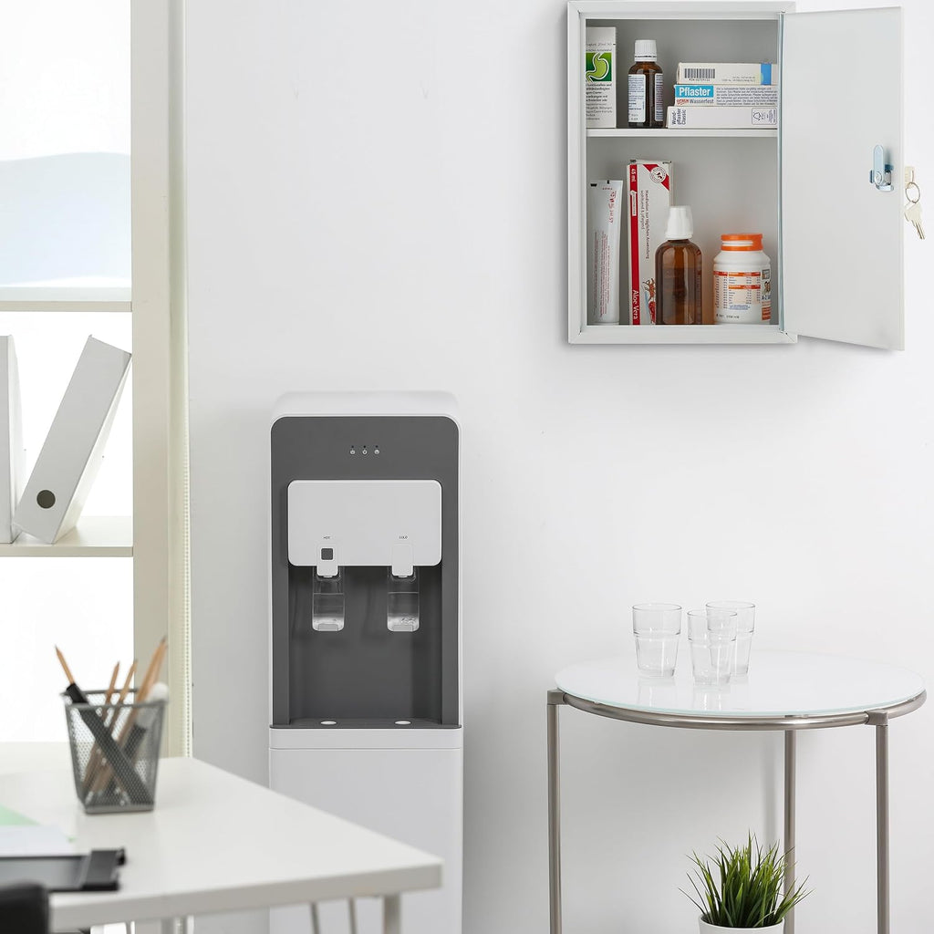 Relaxdays Medicine Cabinet, Lockable, 2 Compartments, 32 x 21.5 x 9.5 cm, Wall Mounted, First Aid, Metal, White/Green, Iron