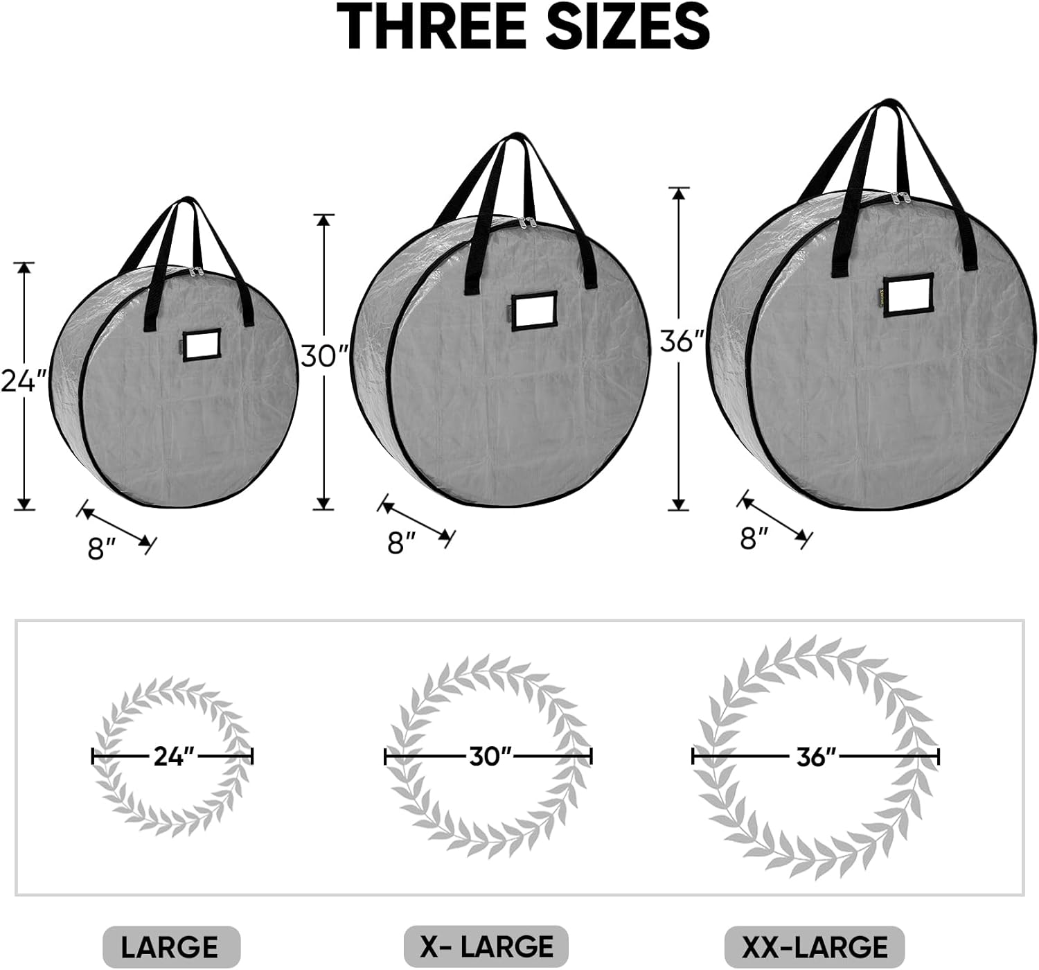 BALEINE Wreath Storage Container, 2 Pack Christmas Wreath Storage Bag with Tear Resistant PE Material and Reinforced Handle for Holiday Xmas (Grey, 30"x8")
