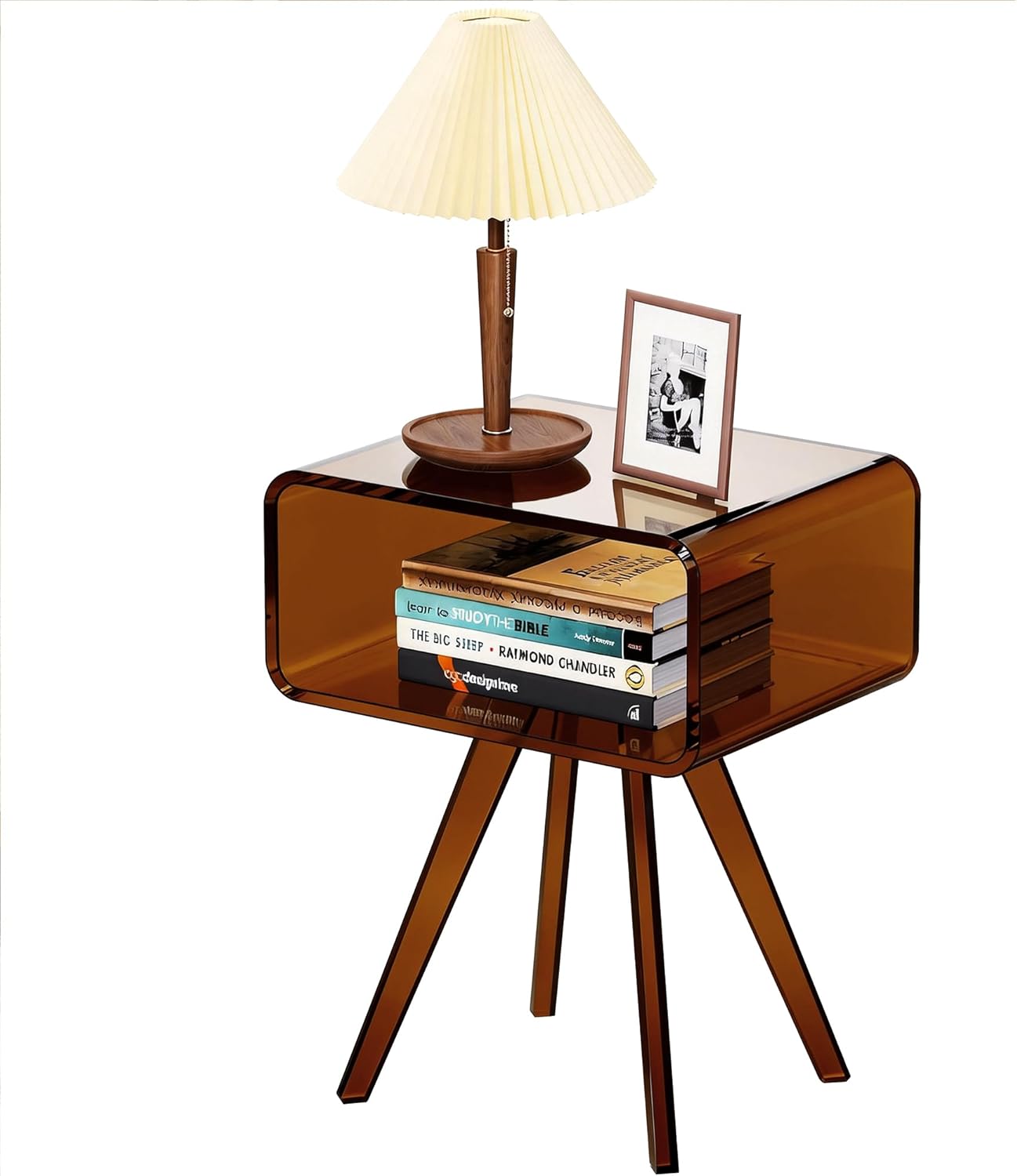 Acrylic Side Table, Acrylic Nightstand Bedside Table for Bedroom (Dark Brown, 16.1'' x 11.8'' x 19.7'')