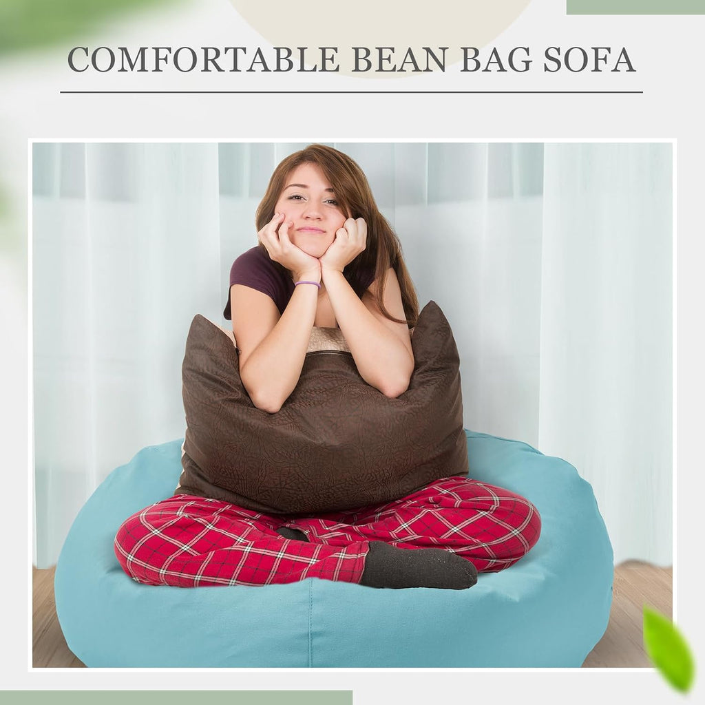 Sliner 2 Pcs Stuffed Storage Bean Bag Chair Cover for Kids Adults (no Filler) Stuffable Zipper Beanbag Cover for Organizing Plush Toys or Memory Foam(31.5 * 31.5 * 15inch,Cotton,Green and Purple)