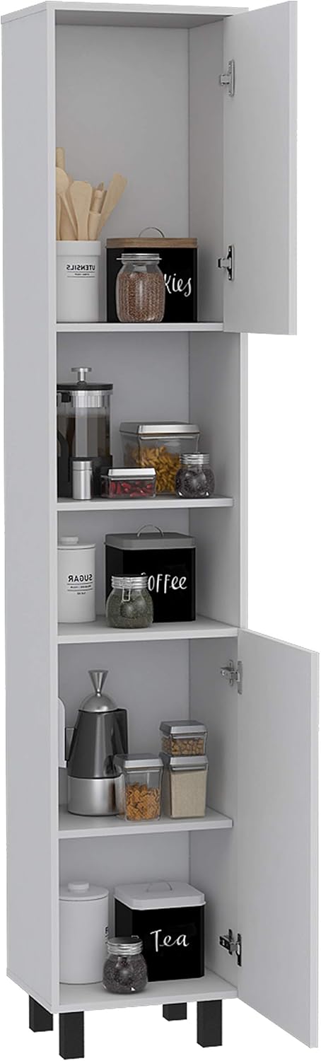 Pantry,Four Legs,Three Interior Shelves,Two Shelves,Two Cabinets for Kitchen,Laundry,Living Room,Bedroom-White,15.7 * 13.7 * 13.7