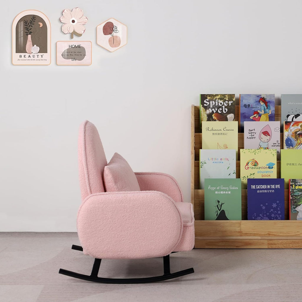 Baby Rocking Chair,Toddler Chair,Kids Chair,Kids Sofa, Shaky Metal Foot and Sherpa Fabric,Toddler Rocking Armchair for Boys and Girls Rest (Pink)