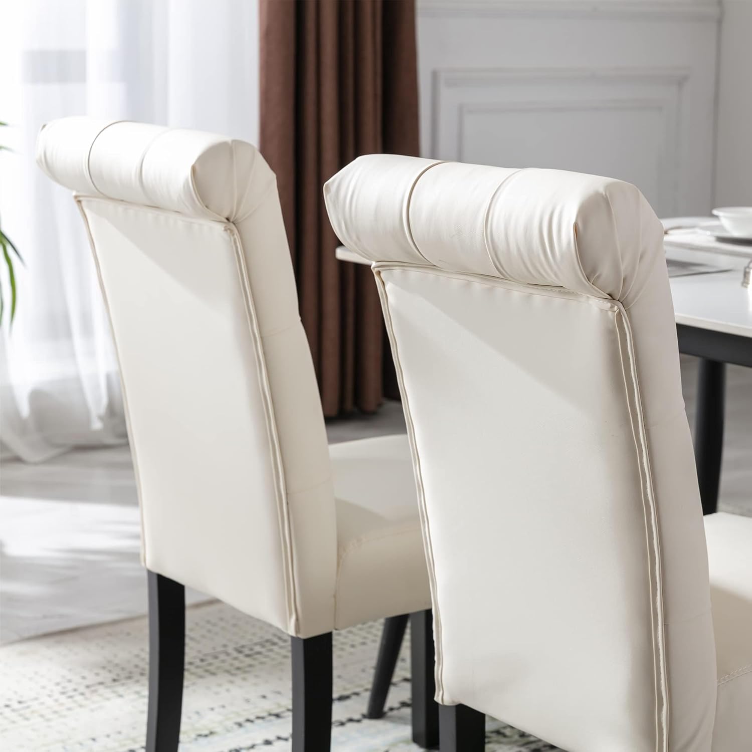 chairus Dining Chairs Set of 2 Mid Century Modern Living Room Chairs with Button Tufted High Back PU Leather Armless Chair Comfy Upholstered Side Chairs for Kitchen/Restaurant/Bedroom, Cream White