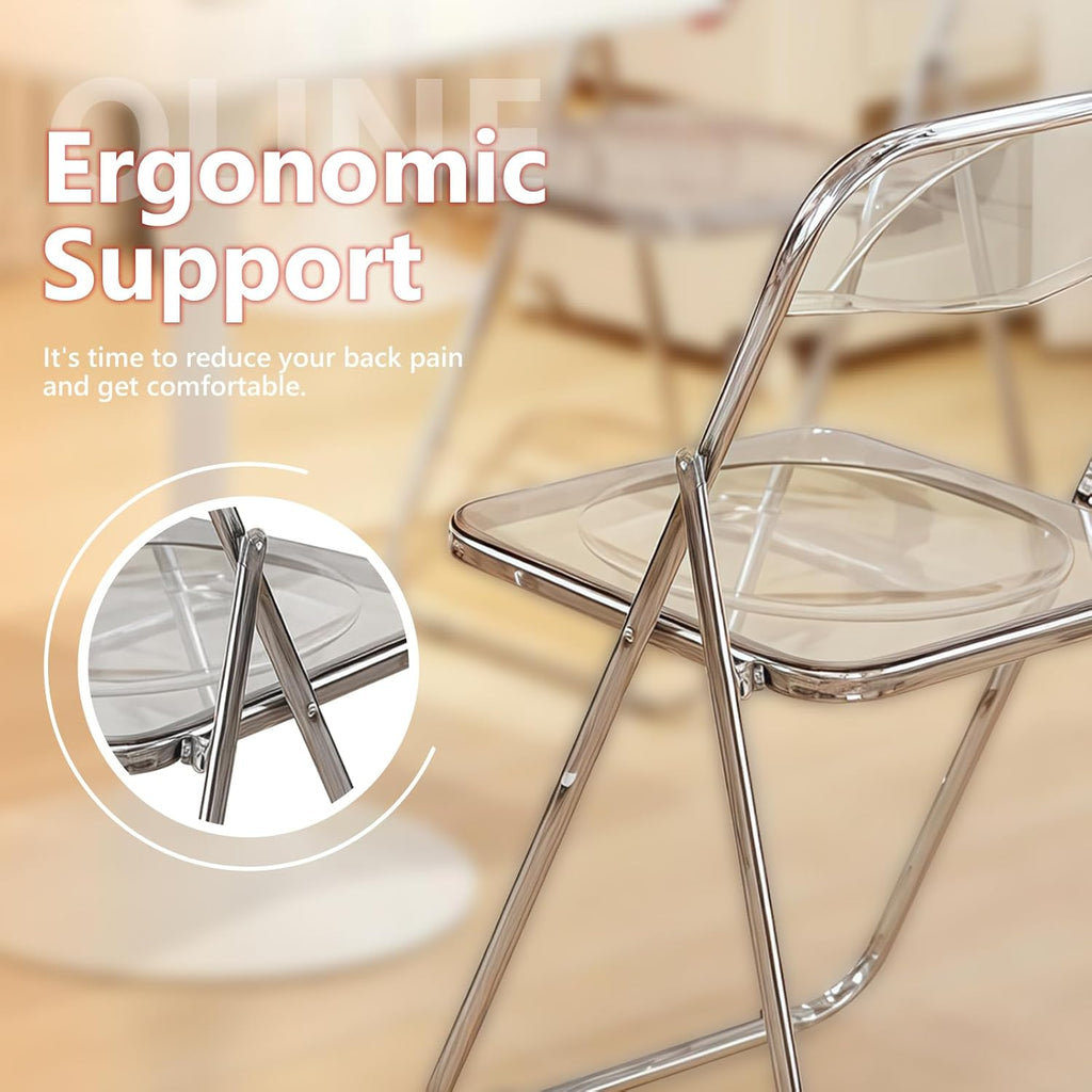 JPBSTO 2 Pack Clear Plastic Folding Chairs - Modern Duo Stackable for Studio Apartment, Display Corner, Minimalist Space (300lb Capacity)