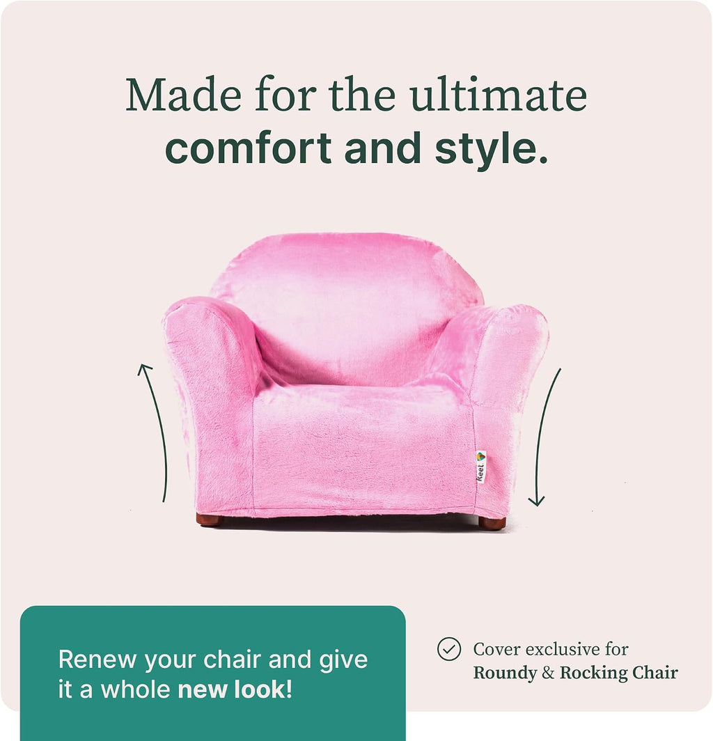 Roundy Kids Chair with Removable Cover, Soft Microsuede Upholstery, Padded Cushion, Sturdy Wooden Frame, Ergonomic Design for Ages 2-5, Easy to Clean, Ideal for Playrooms, Bedrooms & Nurseries.