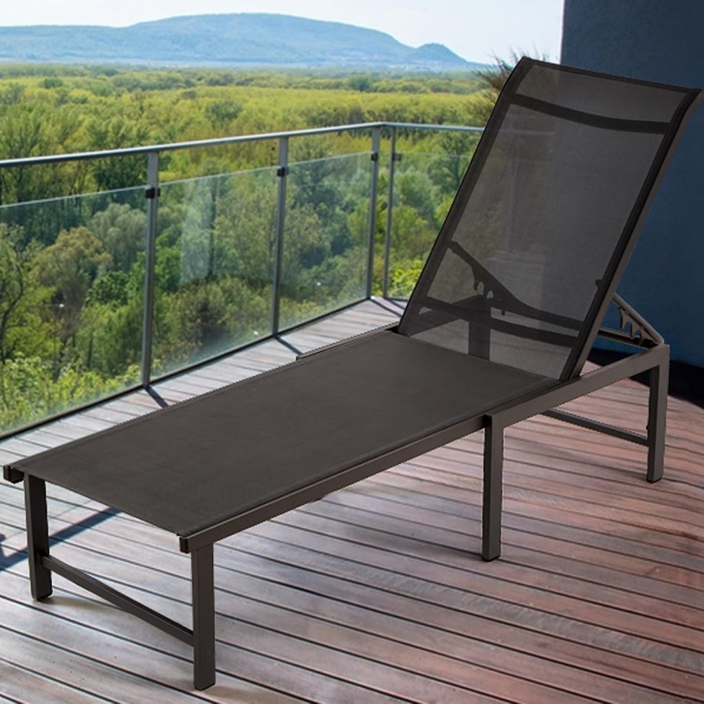 Aluminum Chaise Lounge Chair Outdoor Set of 2, Foldable & Assembly Free Outdoor Lounge Chairs with 5-Position Recliner, Pool Lounge Chairs for Outside Poolside Beach Lawn (Dark Grey)