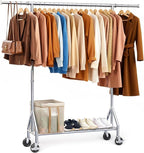 TigerParty Heavy Duty Clothes Rack for Hanging Clothes, Rolling Garment Rack, Adjustable Free Standing Organizer with Wheels, Space-Saving Design for Bedroom Laundry Living Room (Silver)