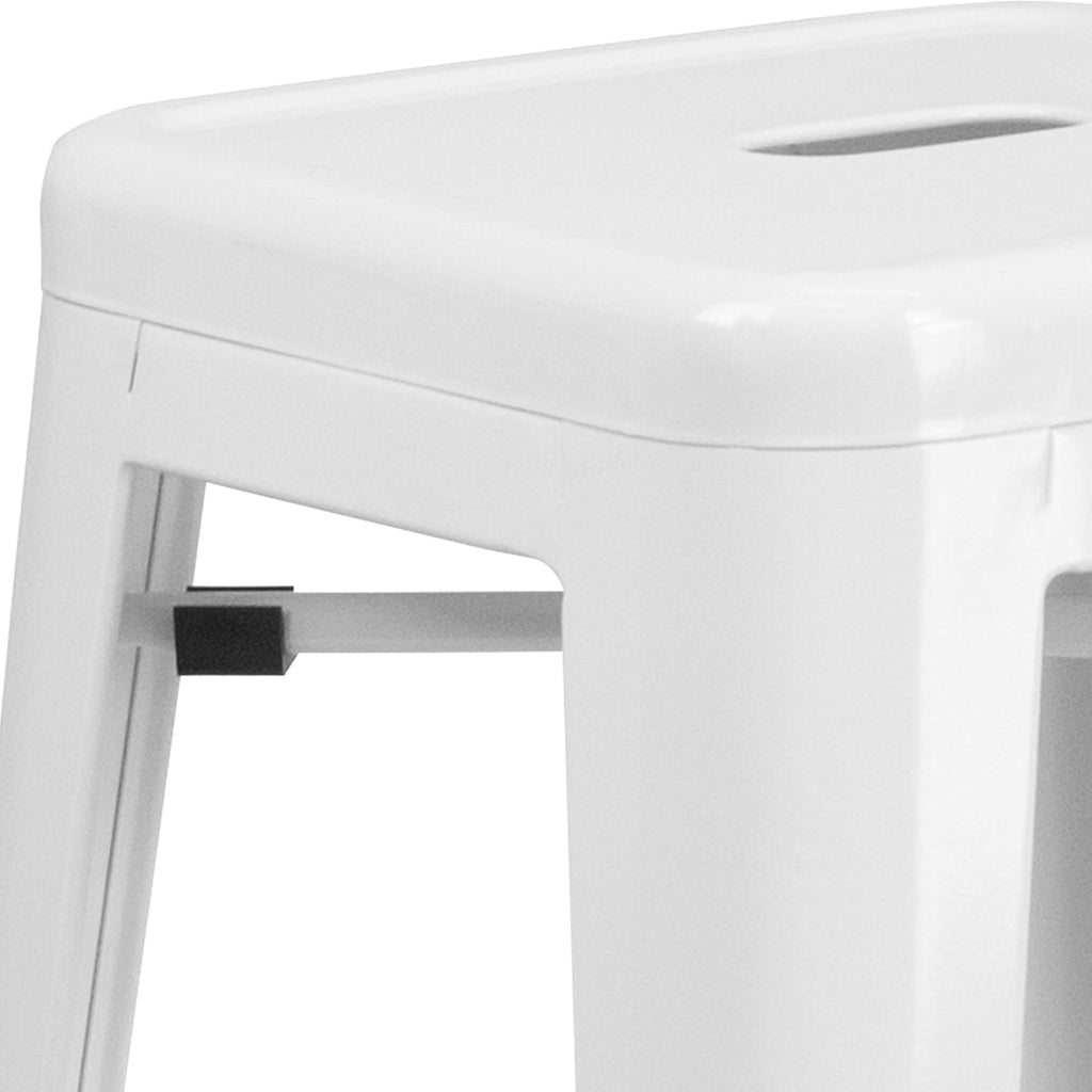 EMMA + OLIVER Commercial Grade 30" H Backless White Metal Indoor-Outdoor Barstool, Square