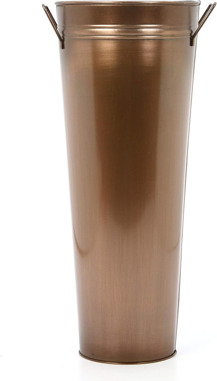 Hosley Antique Bronze French Bucket Vase with Handles 6" Dia x 15" H, Perfect for Weddings, Parties, Country Picnics, Floral Arrangements, Tableware Storage, or Candle Gardens - Rustic Farmhouse Décor