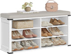 VASAGLE LIRY Collection - Shoe Storage Bench with Removable Cushion, Shoe Rack with Padded Seat, Entryway Bench with 6 Open Compartmens, Adjustable Shelves, Cloud White ULSB105W01