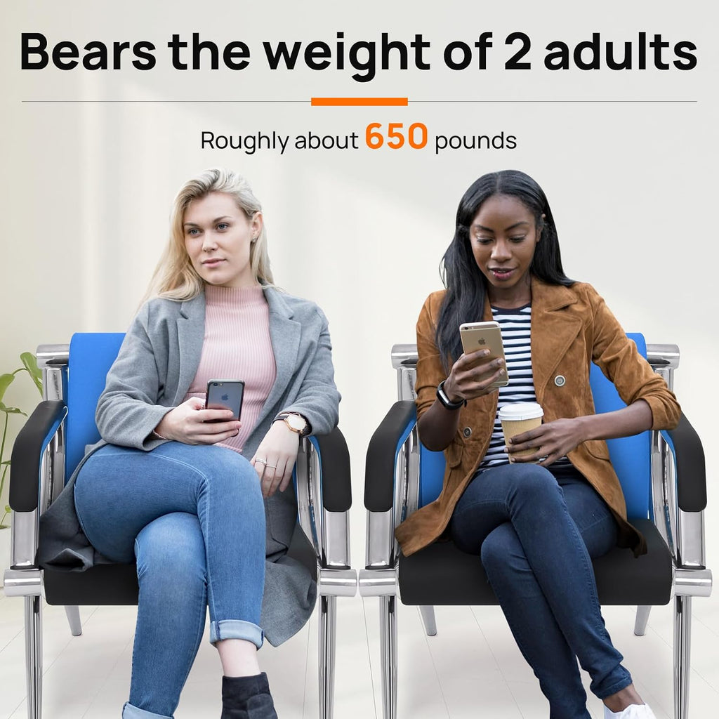 Waiting Room Chairs with Armrest, PU Leather Office Furniture, Lobby Conference Reception Chairs, Office Guest Seating for Clinic,Airport,Hospital,Barber,Salon,Bank (Blue & Black, 2-Seat)