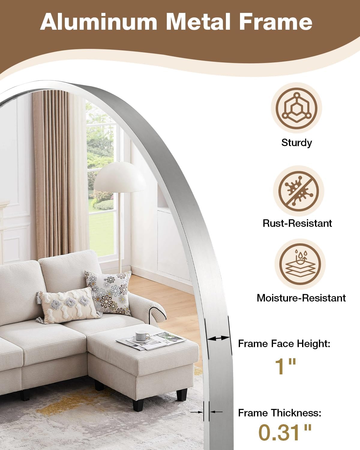 24x36 Inch Arched Bathroom Mirror, Wall Mounted Arch Vanity Mirror for Over Sink, Tempered Glass, Brushed Nickel Aluminum Frame, for Bathroom Bedroom Entryway Living Room