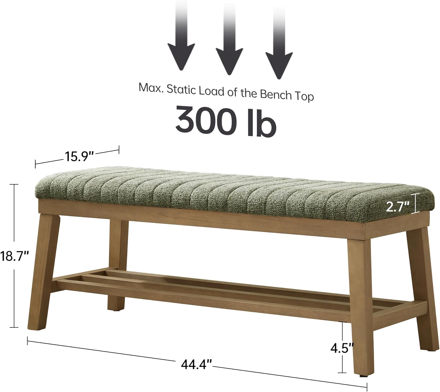 VKNOW Entryway Bench, 44.4" Upholstered Storage Shoe Bench for Entryway & Bedroom, Shoe Rack Bench with Rubberwood Legs, Modern End of Bed Bench for Living Room and Hallway, Green