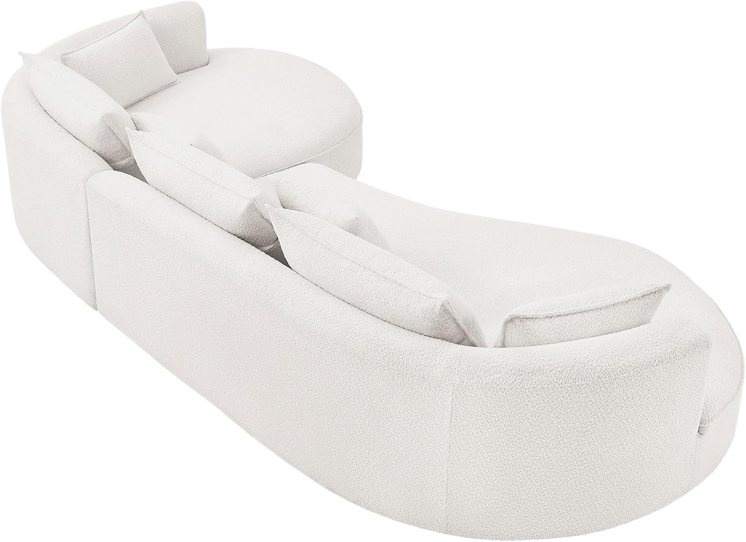 KEVINSPACE 128.15" Sofa Couch Modern Curved Cloud Round Sectional Couches Comfy with Pillows Luxury Chaise L Shape Upholstery for Living Room Apartment White Right Hand Facing