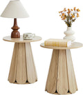 Round End Table Nightstand Set of 2, Mid Century Modern Side Table, Circle Bedside Tables Wood Night Stands for Bedroom, Living Room, Small Space, Natural