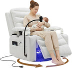 Olela Power Glider Recliner Nursery Chair, Swivel Rocking Chair with Electric Lumbar Support, USB Charging, Smart Cup Holder, Light, Adjustable Armrest, Wireless Phone Charger Holder, Chenille