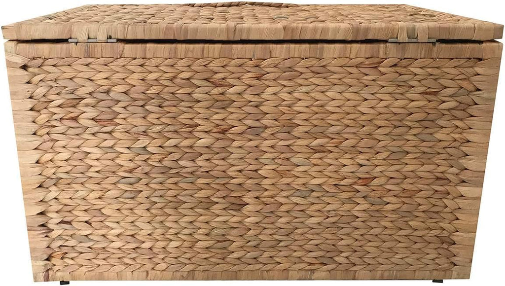 eHemco Water Hyacinth Wicker Storage Trunk with Metal Frame, Decorative Blanket Chest & Storage Box, Farmhouse Woven Storage for Bedroom, Living Room & Entryway, Natural, 30 x 17.5 x 17.5 Inch