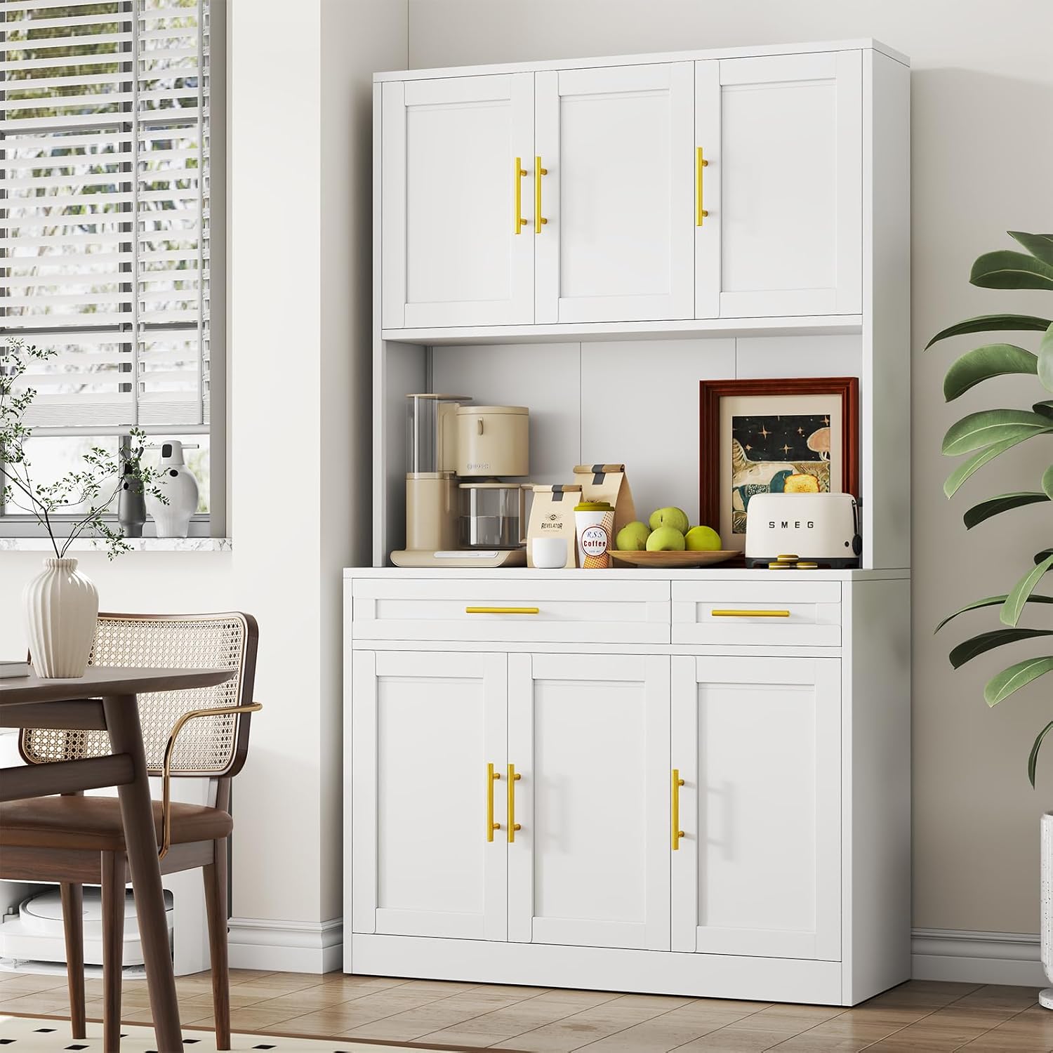 71" Metal Large Pantry Storage Cabinet with Adjustable Shelves,Kitchen Pantry Storage with Drawers,Tall Kitchen Hutch with Countertop for Kitchen,Dining Room and Living Room,White