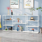71 Inch Metal Console Table with 8 Storage Shelves,Extra Long Entryway Table,Narrow Sofa Table,Hallway Table for Entrances to Corridor, Foyer,Living Room (White, 70.87×11.81×31.5in)