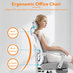 Ergonomic Office Chair with Footrest, Comfortable Desk Chair Gaming Chair with Leg Rest, Swivel Mesh Desk Chair with Headrest and Lumbar Support for Home, Office, Work, Study, Grey