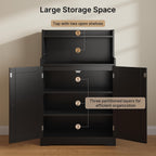 Gizoon Small Bathroom Storage Cabinet, Freestanding Organizer with 2 Doors, 2 Adjustable Shelves, 40" H Floor Pantry Cabinet for Dining Room, Kitchen, Living Room, Hallway, Black