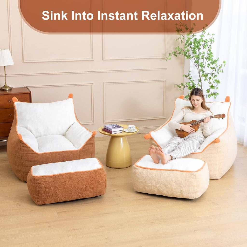 Giant Bean Bag Chair for Adults,Use Soft Polar Fleece Fabric, Floor Lounge Sofa with Armrests BeanBag Lazy Sofa for Bedroom, Living Room, Game Room for Relexing, Reading(Brown)