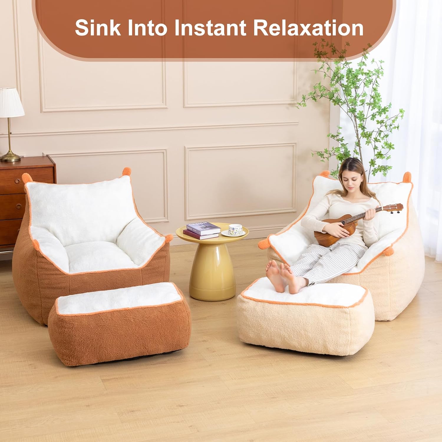 Giant Bean Bag Chair for Adults,Use Soft Polar Fleece Fabric, Floor Lounge Sofa with Armrests BeanBag Lazy Sofa for Bedroom, Living Room, Game Room for Relexing, Reading(Brown)