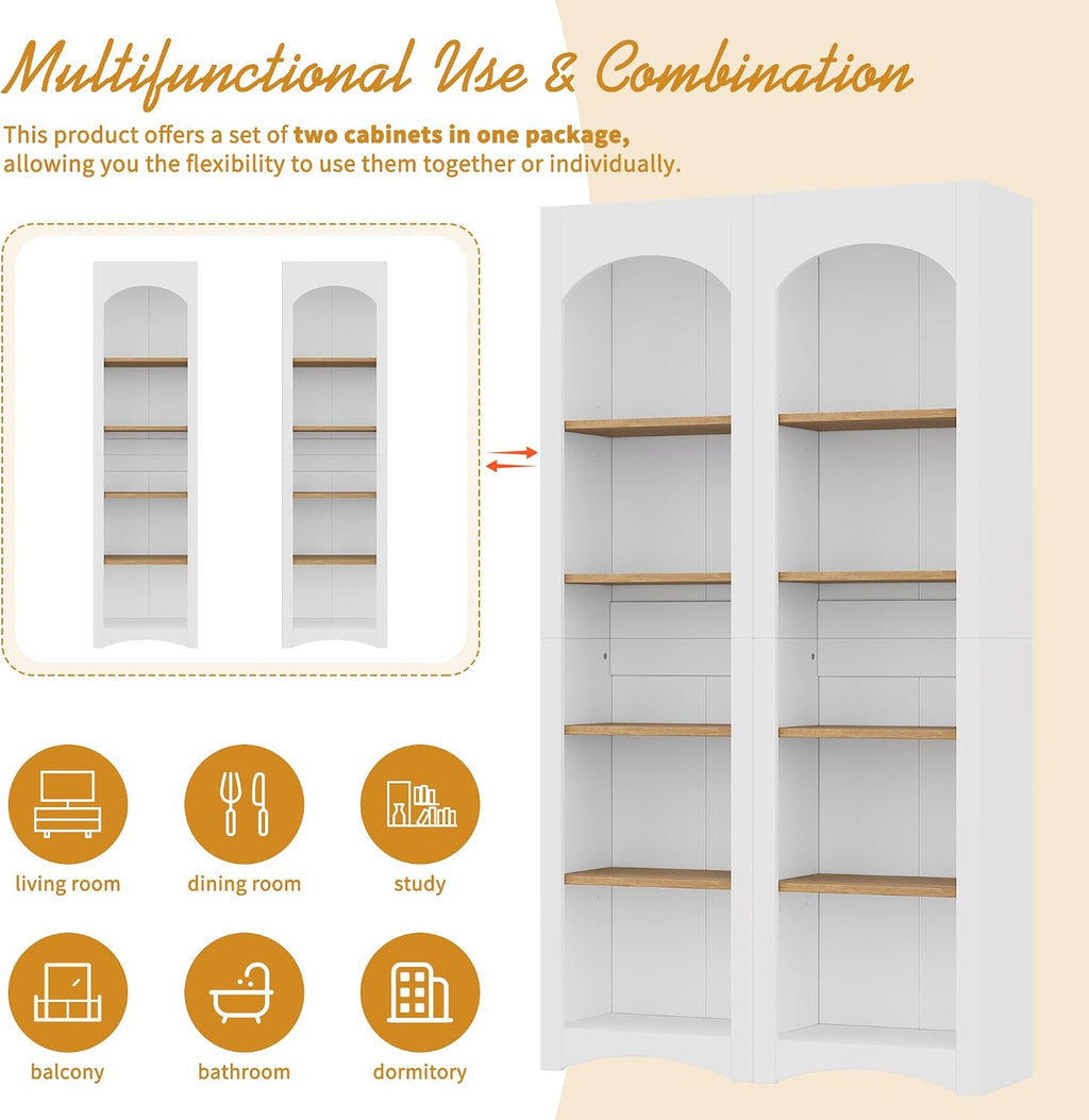 39.3" D*12.4" W*72" H Corner Freestanding Kitchen Pantry Set of 2 with 4 Shelves, Modern Minimalist, Rectangular Storage Cabinet, for Living Room, Dining Room, White