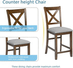 Merax Farmhouse Dining Table Set for 4, Counter Height Kitchen Table Set with Square Table and 4 Upholstered Chairs for Kitchen, Dining Room, Small Space, Walmut