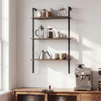 Giantex Ladder Shelf Set of 2, 3-Tier Wood Wall Mounted Bookshelf with Metal Frame, Industrial Open Storage Rack and Display Shelves, Wooden Floating Shelving Unit for Living Room, Office
