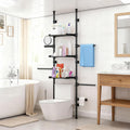 4-Tier Over The Toilet Storage Shelf, Adjustable Carbon Steel Bathroom Organizer, No Drill Tension Mount Freestanding Shelving Unit for Small Rooms, Space Saving Above Behind Toilet