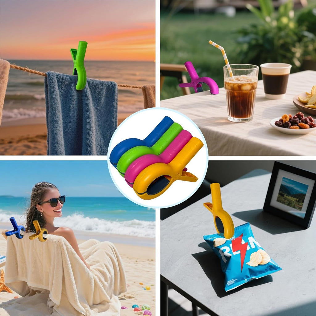 5.1"Jumbo Beach Towel Clips 8 Pcs, Storage Bag Included, Towel Clamps, Plastic Clothes Pegs Hanging Clamps, for Pool Cover/Cruise Chairs, Heavy Duty Clothes Pins Beach Accessories (Jumbo Size - 8 pcs)