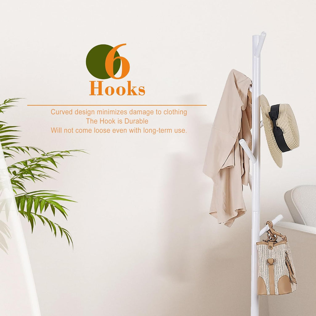 VECELO Coat Rack Freestanding, Entryway Hanger Stand, Umbrella Holder, Hall Tree With Hooks, Floor Standing Tree Stand,White