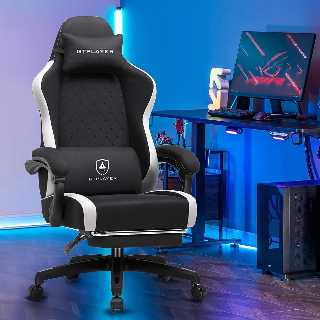 GTPLAYER Gaming Chair, Ergonomic Computer Chair with Footrest and Lumbar Support, High Back Recliner Chair 350lbs, Height Adjustable for Home Office, Black