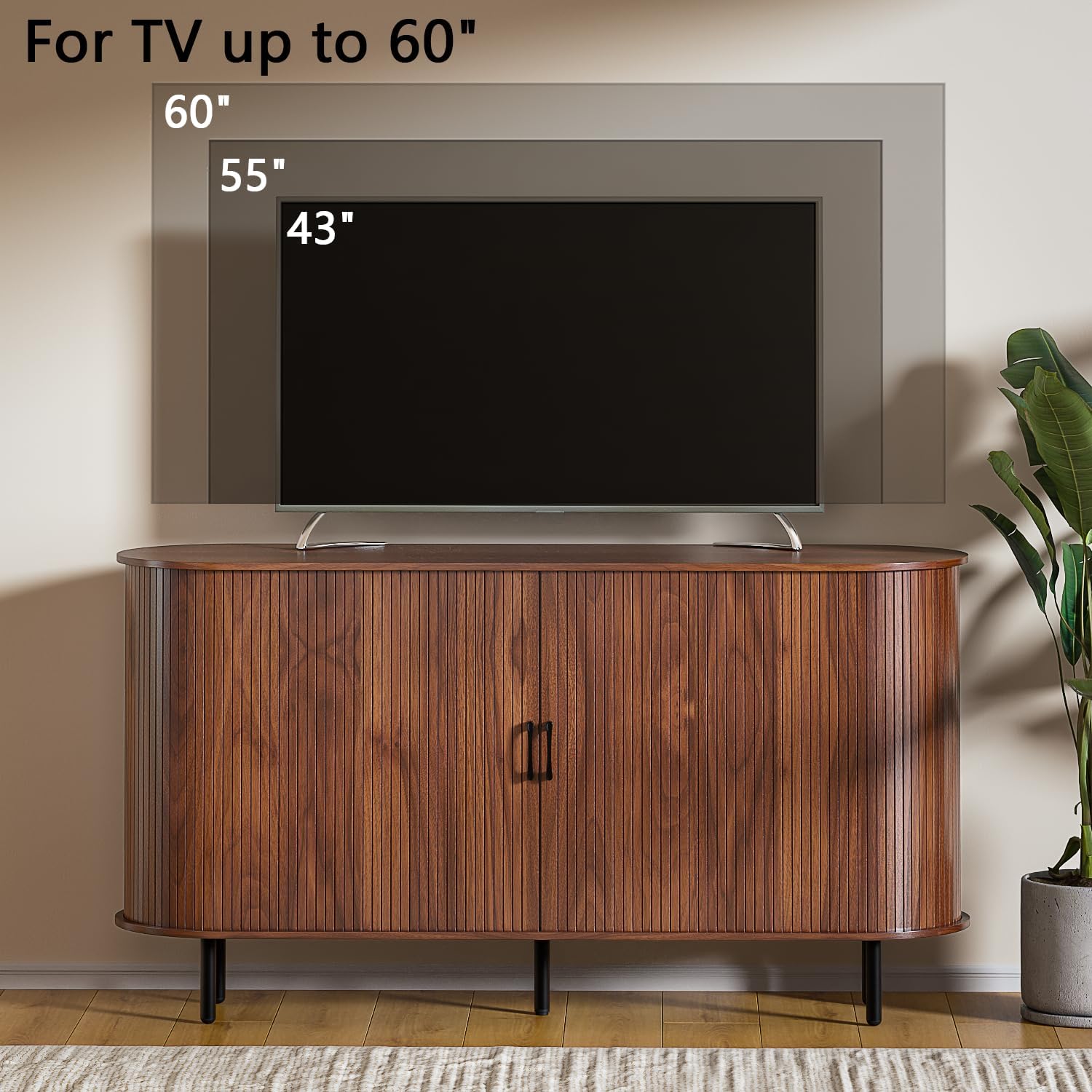 TAVATA Sideboard Buffet Cabinet with Storage, 55" Fluted Storage Cabinet with Tambour Sliding Doors, Wood Coffee Bar Console Table for Living Room Hallway Entryway (Walnut)