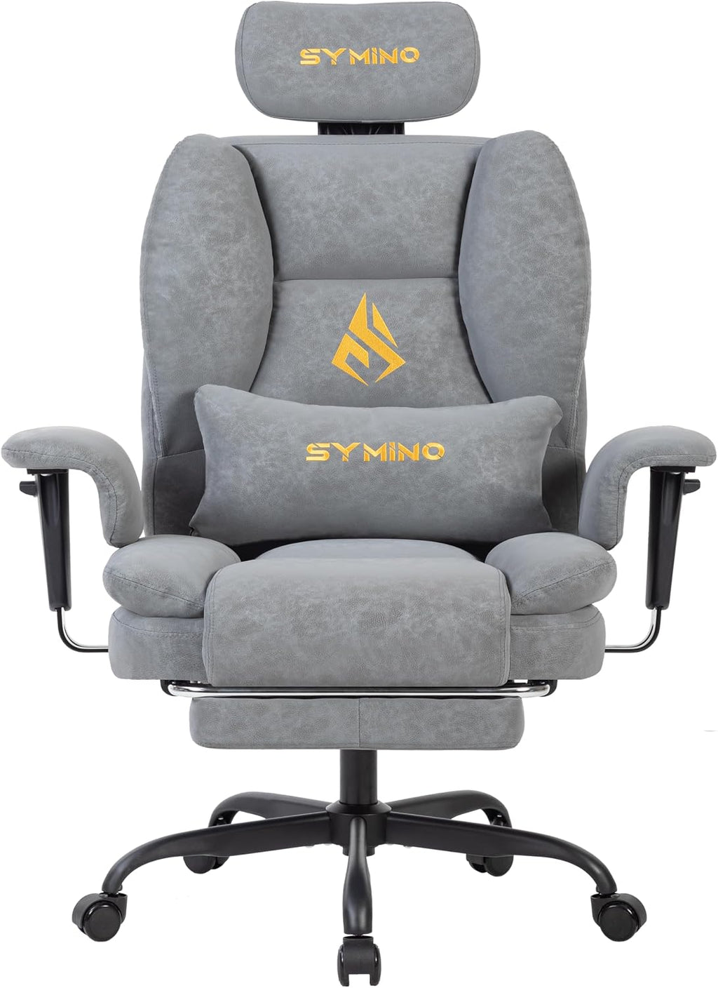 Symino Gaming Chair with Footrest, Up/Down Armrests, Suede Fabric Ergonomic Office Chair, 150° Recline Computer Chair for Desk, Grey
