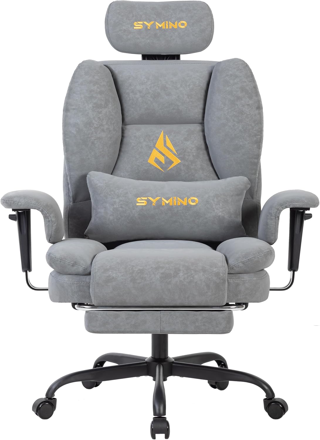 Symino Gaming Chair with Footrest, Up/Down Armrests, Suede Fabric Ergonomic Office Chair, 150° Recline Computer Chair for Desk, Grey