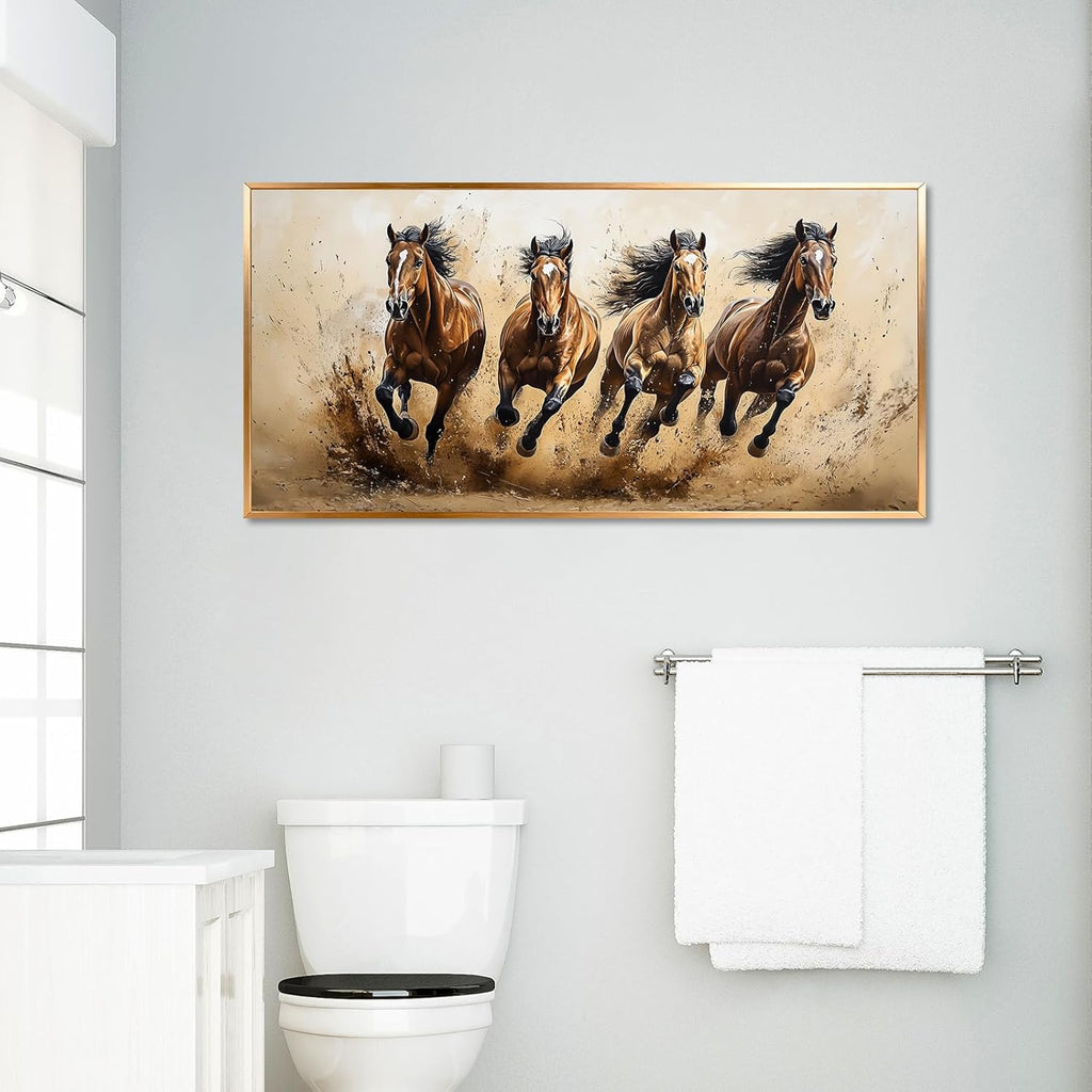 Azatyam Running Horse Wall Art Wild Horses Western Canvas Prints Brown Galloping Stallion Animal Picture Large Nature Artwork for Living Room Bedroom Office Home Decor Aluminum Alloy Frame 28" x 58"