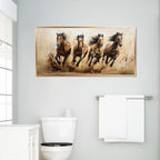 Azatyam Running Horse Wall Art Wild Horses Western Canvas Prints Brown Galloping Stallion Animal Picture Large Nature Artwork for Living Room Bedroom Office Home Decor Aluminum Alloy Frame 28" x 58"