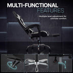 Dowinx Gaming Chair Ergonomic, Massage Lumbar Support, Footrest, Adjustable Height & Headrest Pillow, Heavy Duty 330lbs Office Chair, Comfortable for Back Pain Relief Long Gaming Streaming Black White