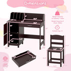 HONEY JOY Kids Desk and Chair Set, Wooden Children School Study Table and Chair w/Drawer, Storage Shelf & Cabinets, Student Computer Workstation Writing Desk for Bedroom, 3-8 Years Old (Dark Brown)