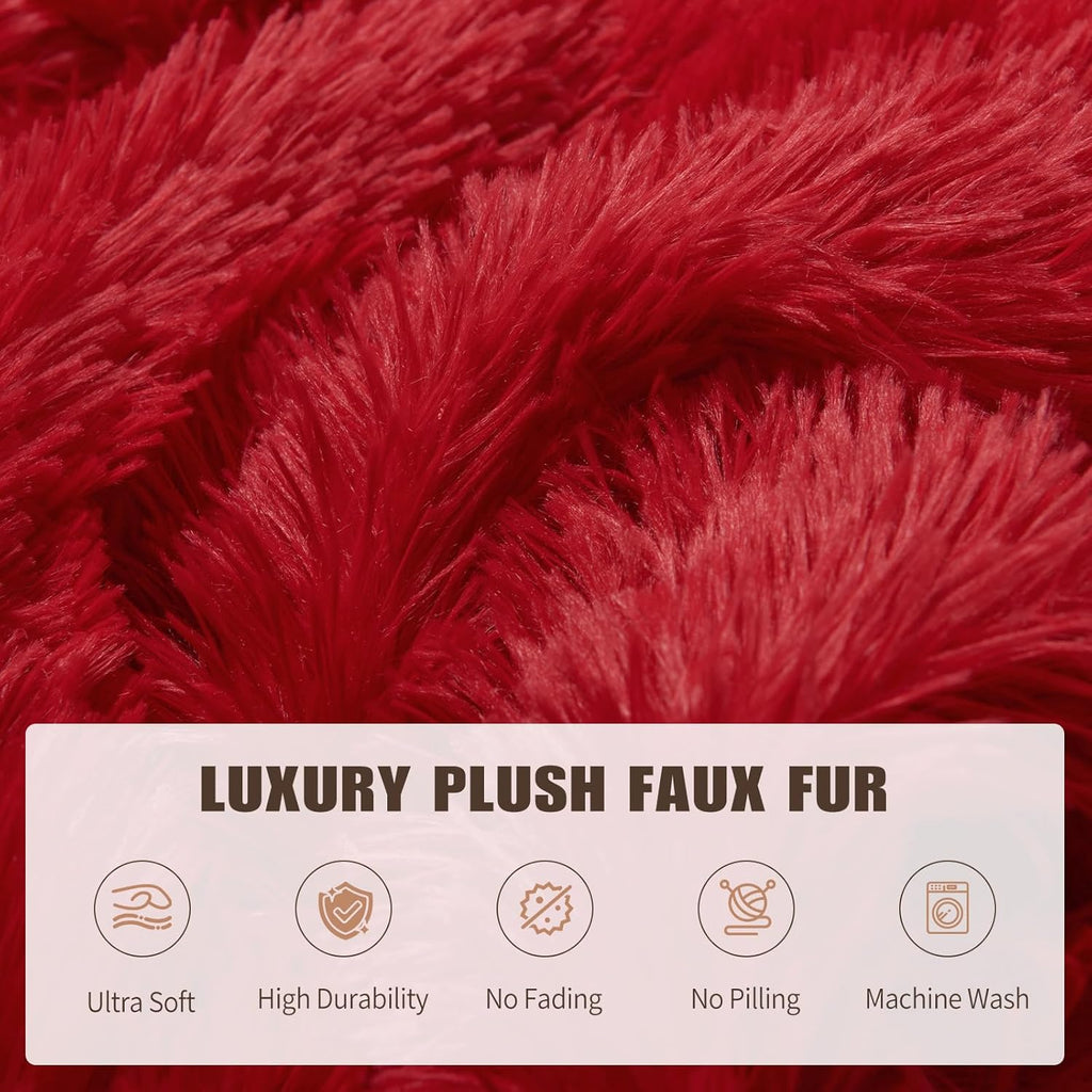 Bean Bag Cover (No Filler), Soft Faux Fur Stuffed Animal Bean Bag Storage, Fluffy Plush Bean Bag Chair Cover Washable, Comfy Bean Bag Covers for Adults Kids Teens, 38"x40" Red