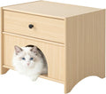 2-in-1 Nightstand with Drawer Wooden Cat Bed End Table, Modern Cat Bedside Table Hideaway Small Side Table for Living Room Bedroom