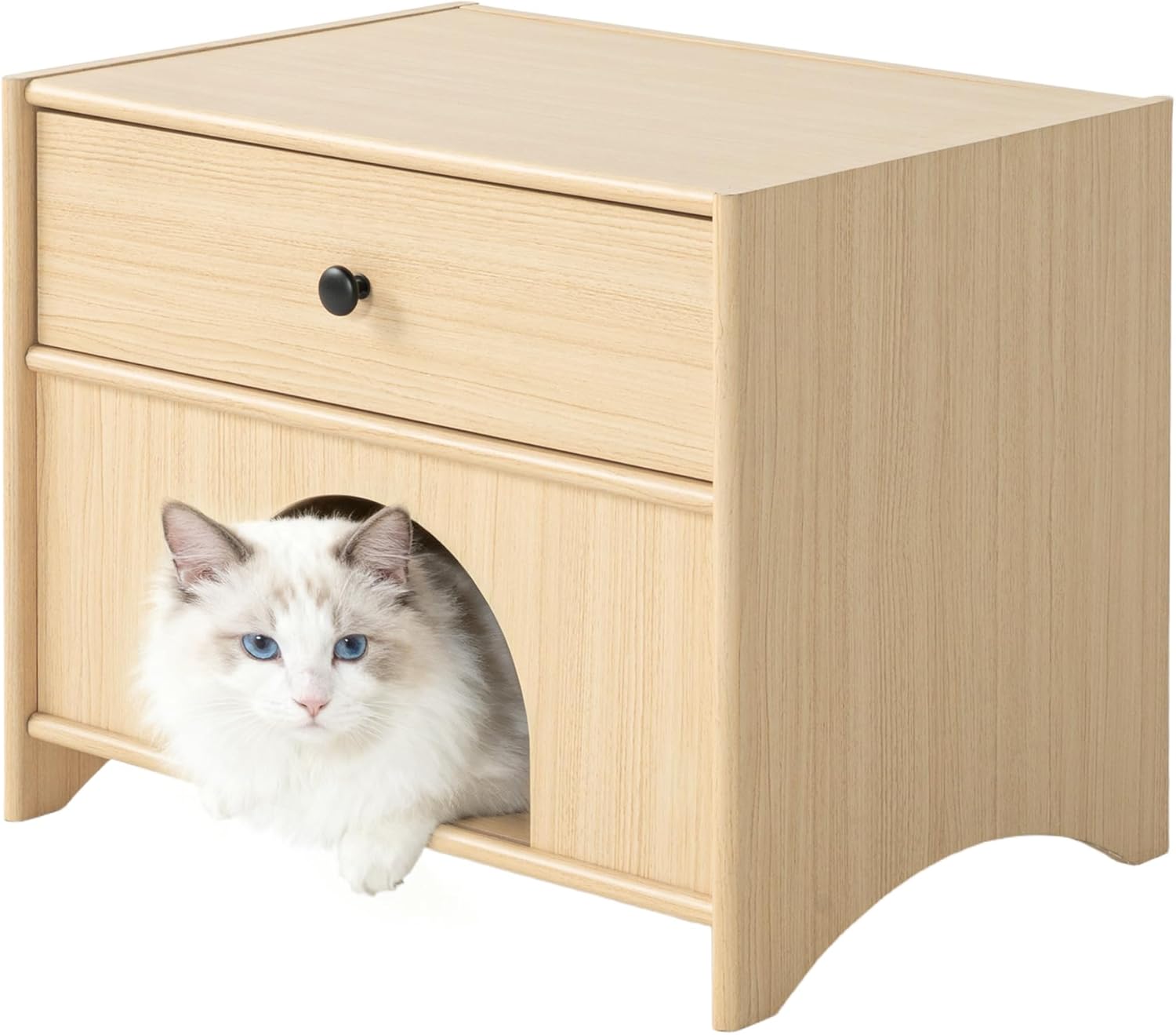 2-in-1 Nightstand with Drawer Wooden Cat Bed End Table, Modern Cat Bedside Table Hideaway Small Side Table for Living Room Bedroom
